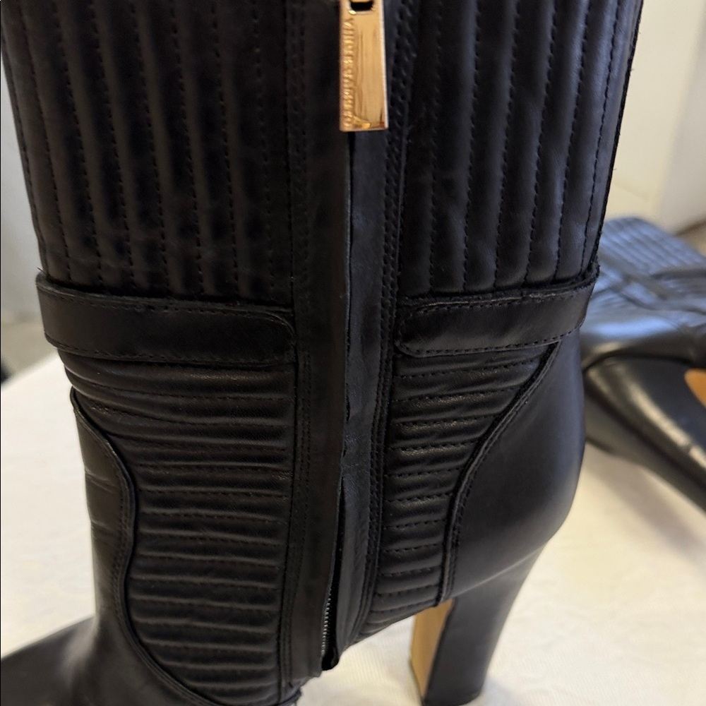 NWOT Vince Camuto Black Heeled Leather Boots with Buckle - Picture 8 of 9